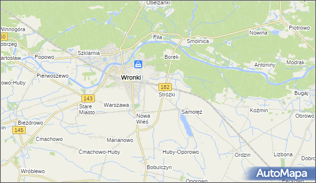 mapa Stróżki gmina Wronki, Stróżki gmina Wronki na mapie Targeo