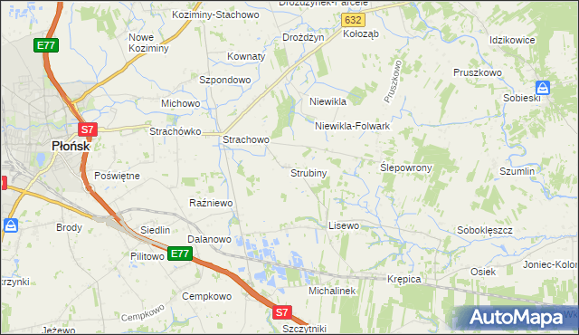 mapa Strubiny gmina Płońsk, Strubiny gmina Płońsk na mapie Targeo