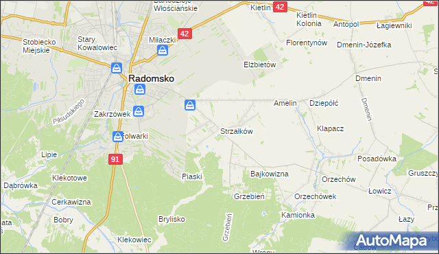 mapa Strzałków gmina Radomsko, Strzałków gmina Radomsko na mapie Targeo