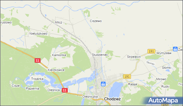 mapa Studzieniec gmina Chodzież, Studzieniec gmina Chodzież na mapie Targeo