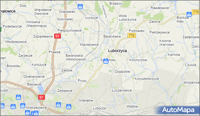 mapa Sulechów gmina Kocmyrzów-Luborzyca, Sulechów gmina Kocmyrzów-Luborzyca na mapie Targeo