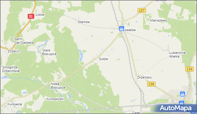 mapa Sułów gmina Rzepin, Sułów gmina Rzepin na mapie Targeo