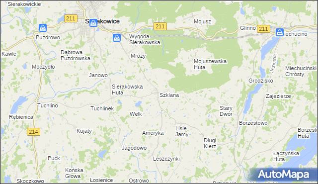 mapa Szklana gmina Sierakowice, Szklana gmina Sierakowice na mapie Targeo