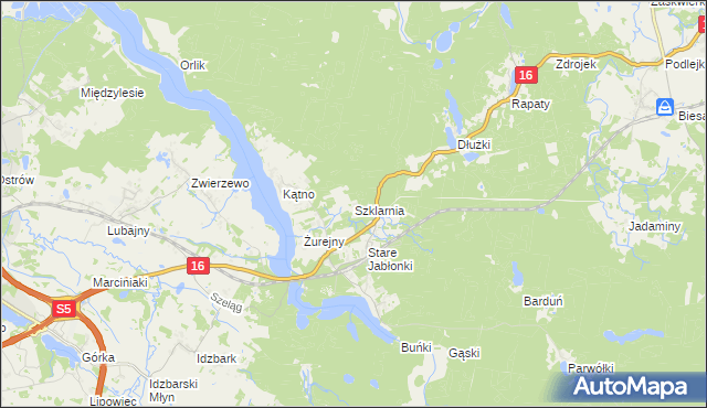 mapa Szklarnia gmina Ostróda, Szklarnia gmina Ostróda na mapie Targeo