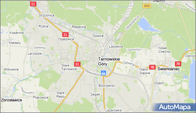 mapa Tarnowskie Góry, Tarnowskie Góry na mapie Targeo
