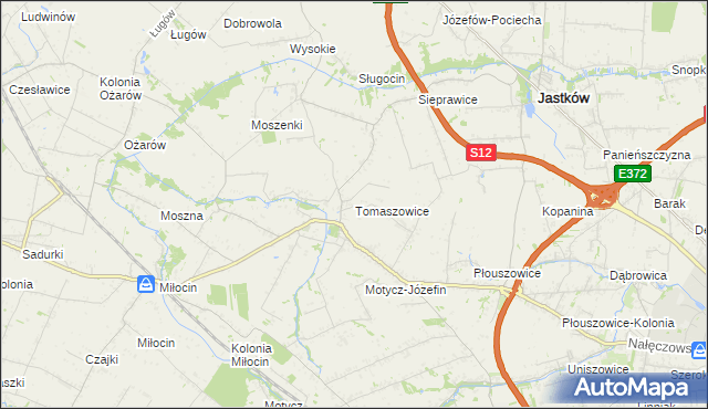 mapa Tomaszowice gmina Jastków, Tomaszowice gmina Jastków na mapie Targeo