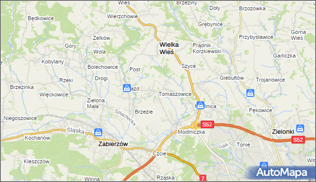 mapa Tomaszowice gmina Wielka Wieś, Tomaszowice gmina Wielka Wieś na mapie Targeo