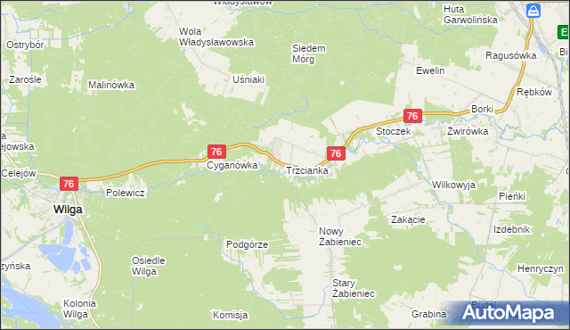 mapa Trzcianka gmina Wilga, Trzcianka gmina Wilga na mapie Targeo