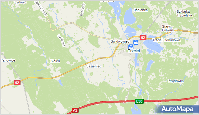 mapa Trzciel powiat międzyrzecki, Trzciel powiat międzyrzecki na mapie Targeo