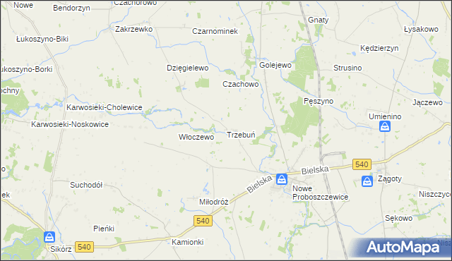 mapa Trzebuń gmina Stara Biała, Trzebuń gmina Stara Biała na mapie Targeo