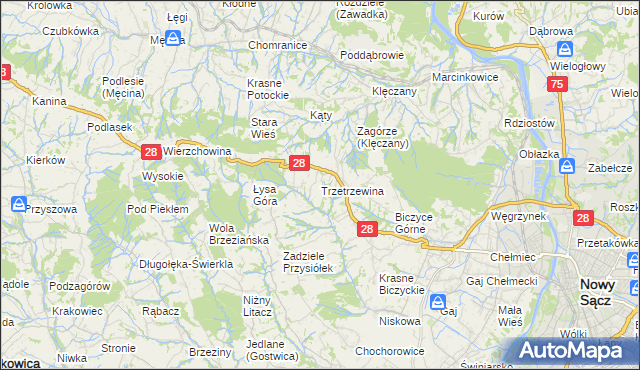 mapa Trzetrzewina, Trzetrzewina na mapie Targeo