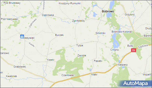 mapa Tylice gmina Bobrowo, Tylice gmina Bobrowo na mapie Targeo
