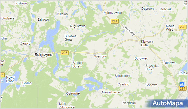 mapa Węsiory, Węsiory na mapie Targeo