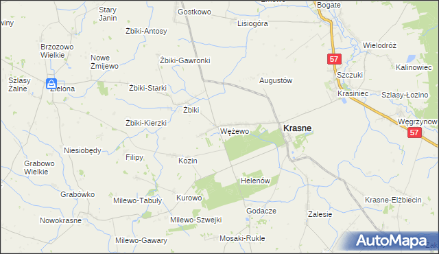 mapa Wężewo gmina Krasne, Wężewo gmina Krasne na mapie Targeo