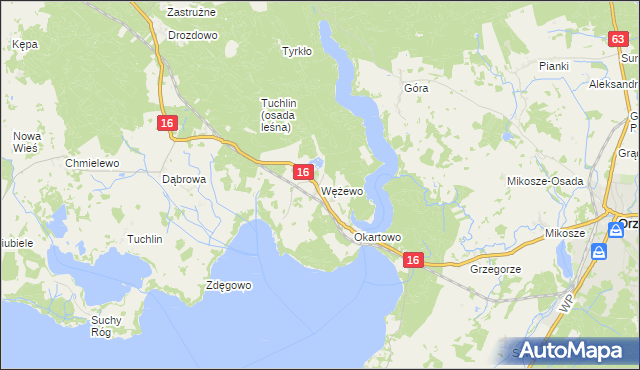 mapa Wężewo gmina Orzysz, Wężewo gmina Orzysz na mapie Targeo