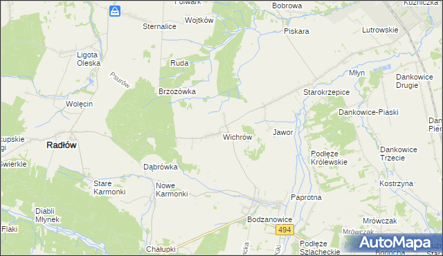 mapa Wichrów gmina Radłów, Wichrów gmina Radłów na mapie Targeo