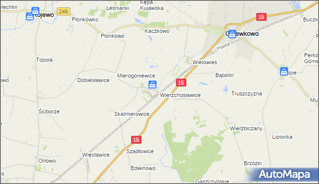 mapa Wierzchosławice gmina Gniewkowo, Wierzchosławice gmina Gniewkowo na mapie Targeo