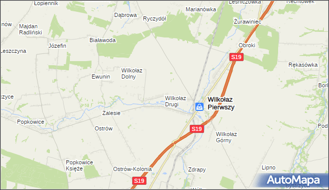 mapa Wilkołaz Drugi, Wilkołaz Drugi na mapie Targeo