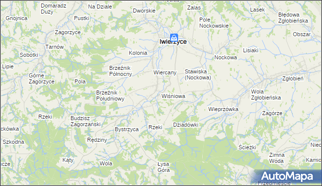 mapa Wiśniowa gmina Iwierzyce, Wiśniowa gmina Iwierzyce na mapie Targeo