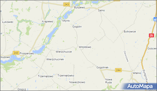 mapa Witoldowo gmina Koronowo, Witoldowo gmina Koronowo na mapie Targeo