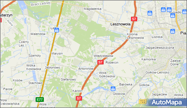 mapa Władysławów gmina Lesznowola, Władysławów gmina Lesznowola na mapie Targeo