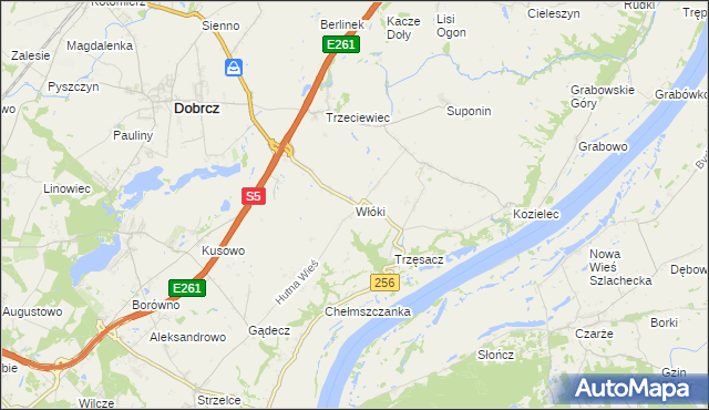 mapa Włóki gmina Dobrcz, Włóki gmina Dobrcz na mapie Targeo