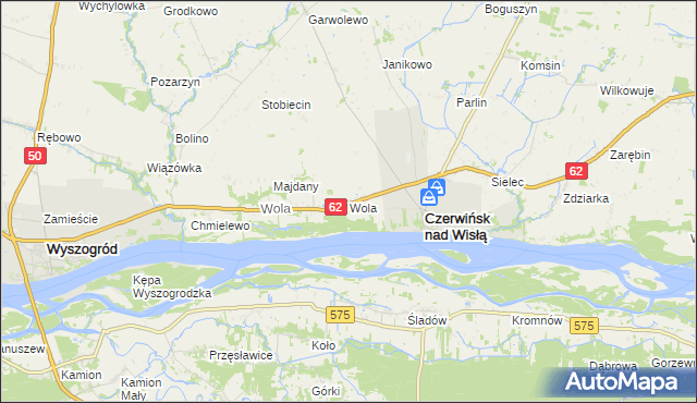 mapa Wola gmina Czerwińsk nad Wisłą, Wola gmina Czerwińsk nad Wisłą na mapie Targeo