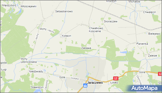 mapa Zabawa gmina Książ Wielkopolski, Zabawa gmina Książ Wielkopolski na mapie Targeo