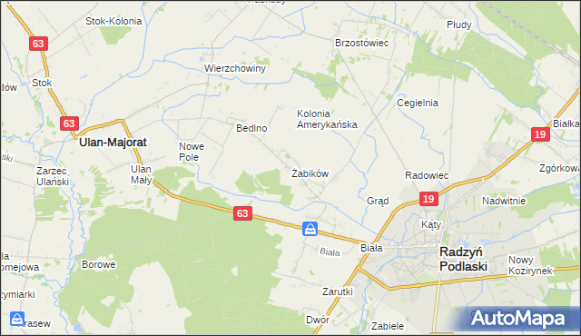 mapa Żabików gmina Radzyń Podlaski, Żabików gmina Radzyń Podlaski na mapie Targeo