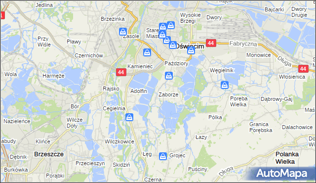 mapa Zaborze gmina Oświęcim, Zaborze gmina Oświęcim na mapie Targeo