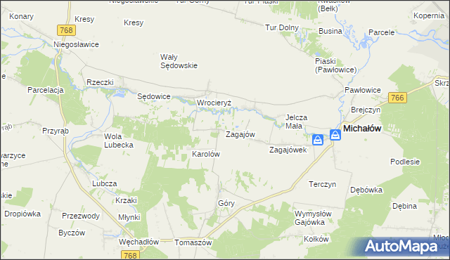 mapa Zagajów gmina Michałów, Zagajów gmina Michałów na mapie Targeo
