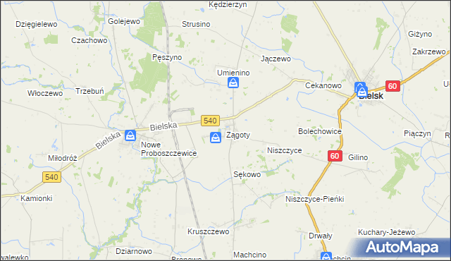 mapa Zągoty, Zągoty na mapie Targeo