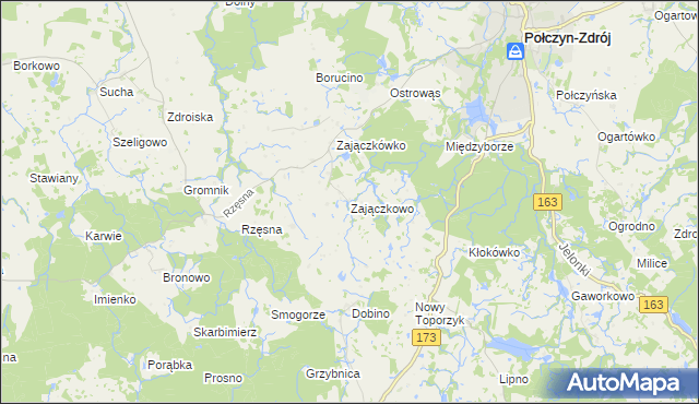 mapa Zajączkowo gmina Połczyn-Zdrój, Zajączkowo gmina Połczyn-Zdrój na mapie Targeo