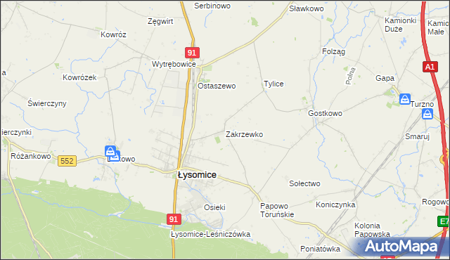 mapa Zakrzewko gmina Łysomice, Zakrzewko gmina Łysomice na mapie Targeo