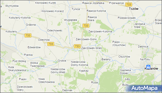 mapa Zakrzówek-Wieś gmina Kazanów, Zakrzówek-Wieś gmina Kazanów na mapie Targeo