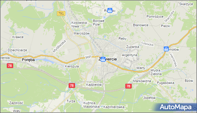 mapa Zawiercie, Zawiercie na mapie Targeo