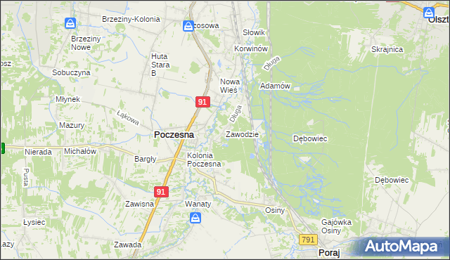 mapa Zawodzie gmina Poczesna, Zawodzie gmina Poczesna na mapie Targeo