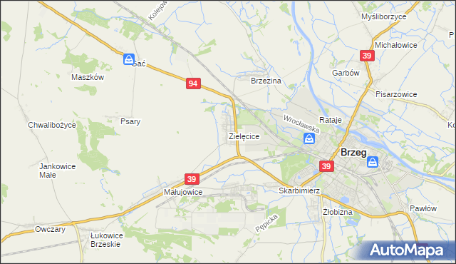 mapa Zielęcice gmina Skarbimierz, Zielęcice gmina Skarbimierz na mapie Targeo