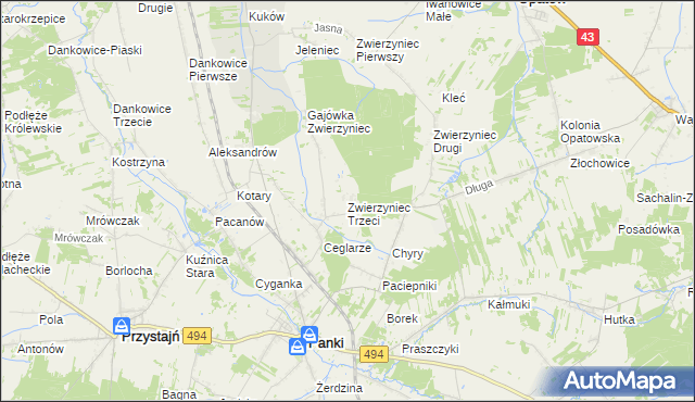 mapa Zwierzyniec Trzeci, Zwierzyniec Trzeci na mapie Targeo