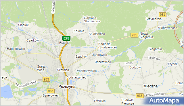 mapa Jankowice gmina Pszczyna, Jankowice gmina Pszczyna na mapie Targeo