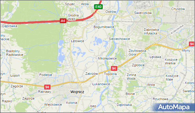 mapa Mikołajowice gmina Wierzchosławice, Mikołajowice gmina Wierzchosławice na mapie Targeo