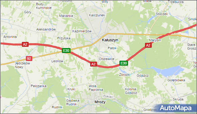 mapa Olszewice gmina Kałuszyn, Olszewice gmina Kałuszyn na mapie Targeo