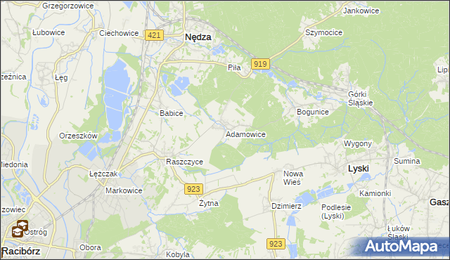 mapa Adamowice gmina Lyski, Adamowice gmina Lyski na mapie Targeo