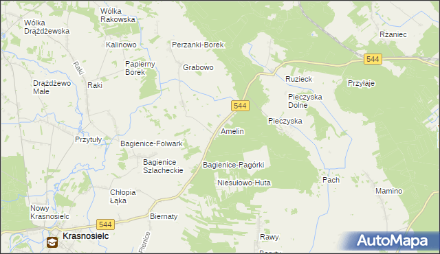 mapa Amelin gmina Krasnosielc, Amelin gmina Krasnosielc na mapie Targeo
