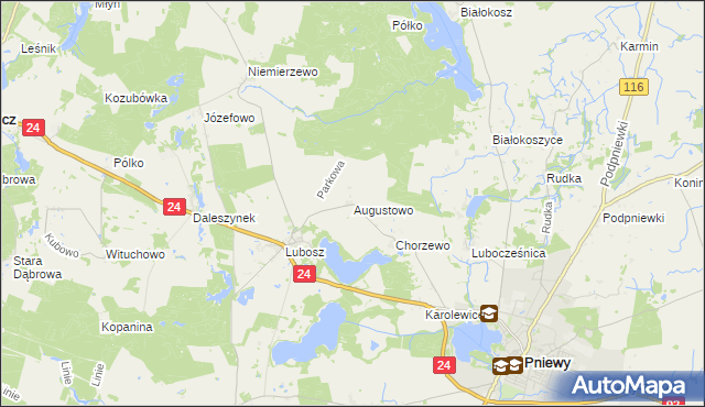 mapa Augustowo gmina Kwilcz, Augustowo gmina Kwilcz na mapie Targeo