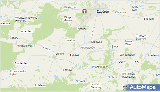 mapa Augustynów gmina Zagórów, Augustynów gmina Zagórów na mapie Targeo