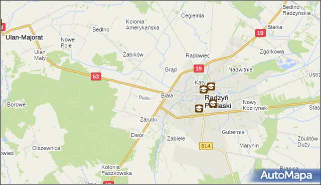 mapa Biała gmina Radzyń Podlaski, Biała gmina Radzyń Podlaski na mapie Targeo