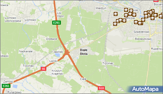 mapa Białe Błota powiat bydgoski, Białe Błota powiat bydgoski na mapie Targeo