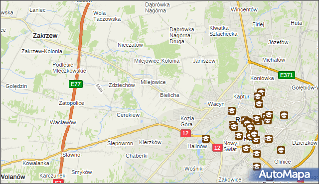 mapa Bielicha, Bielicha na mapie Targeo