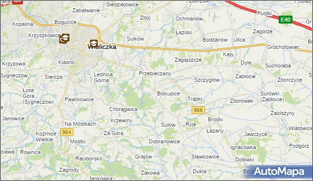 mapa Biskupice powiat wielicki, Biskupice powiat wielicki na mapie Targeo